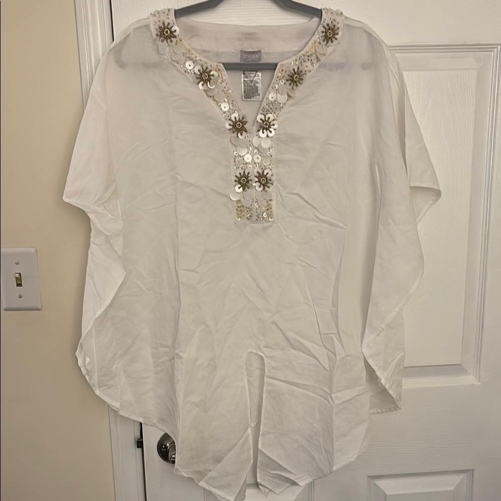Chico's Linen Blend Embellished Tunic Top Size 2 (XL/14) EUC. Sold out in store!